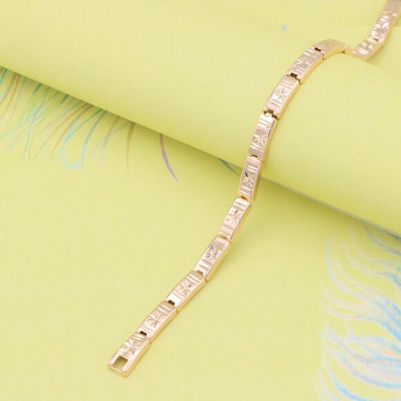 "Rose Gold Bracelet with Star Design in Glossy Linked Segments, XPBL0886 - Picture 6 of 12